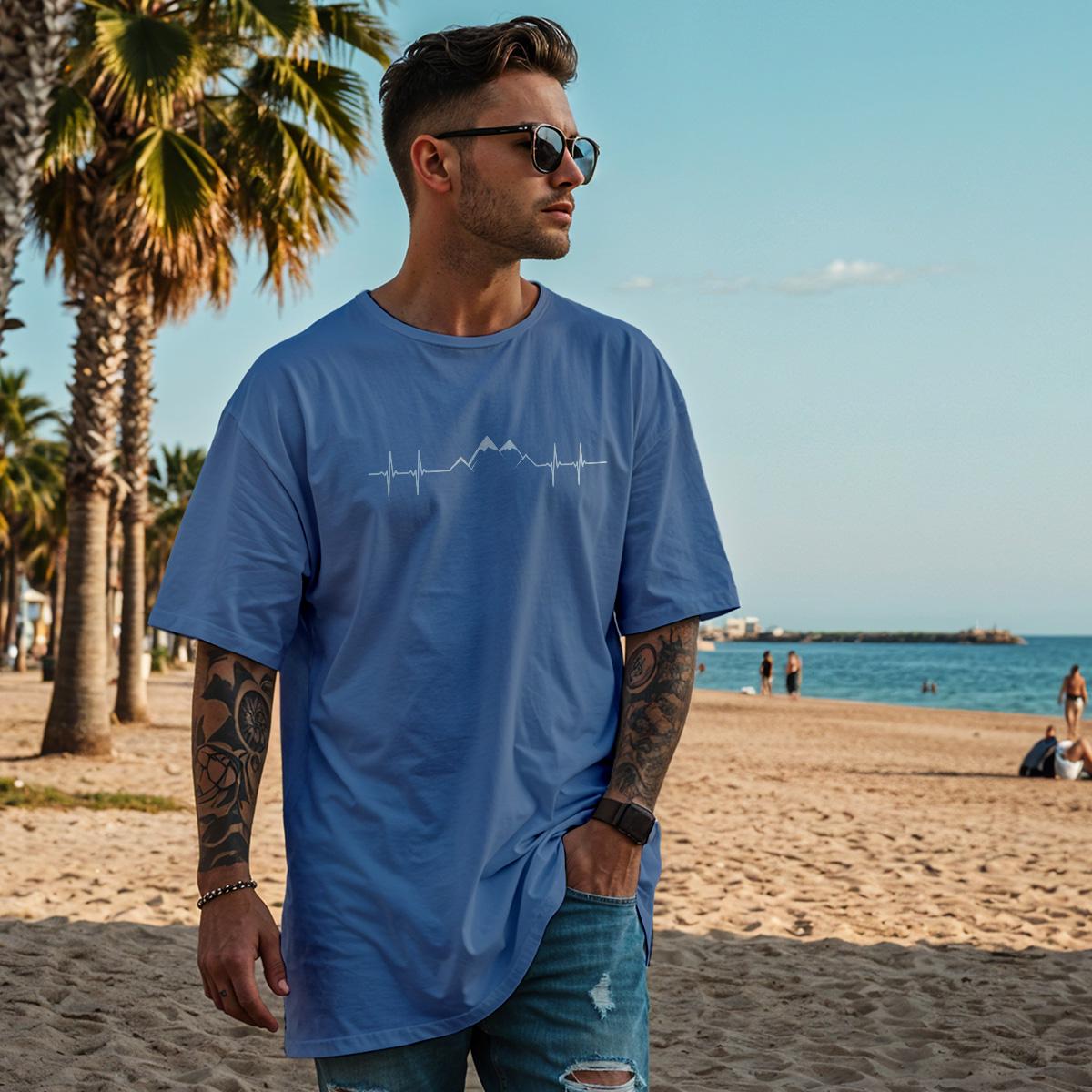 Oversized Shirt in blau mit Berg-Herzlinie