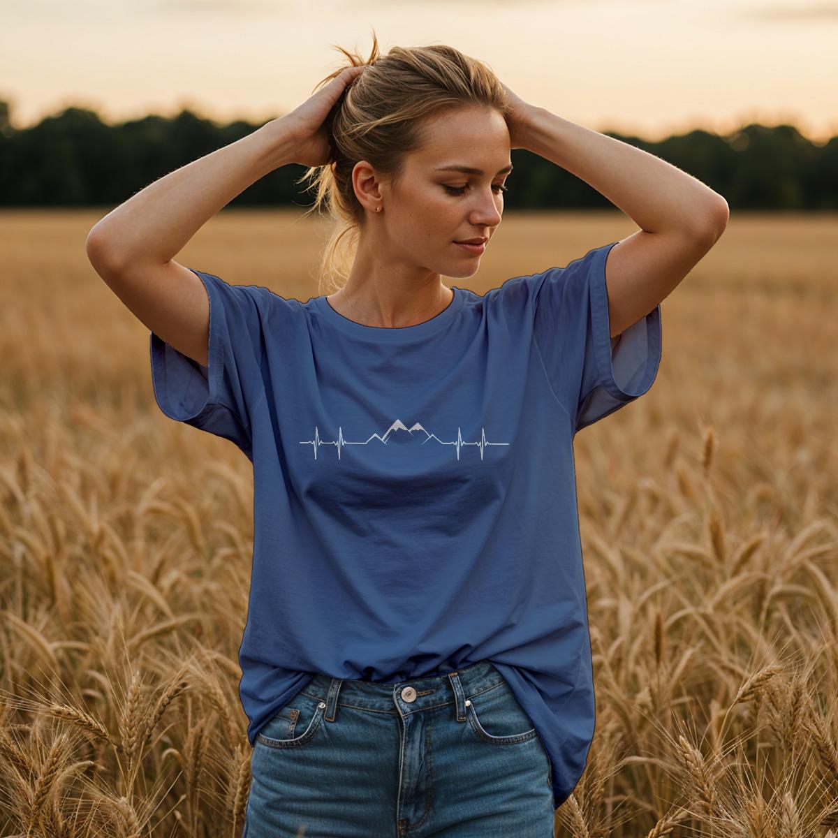 Oversized Shirt women in blau mit Berg-Herzlinie