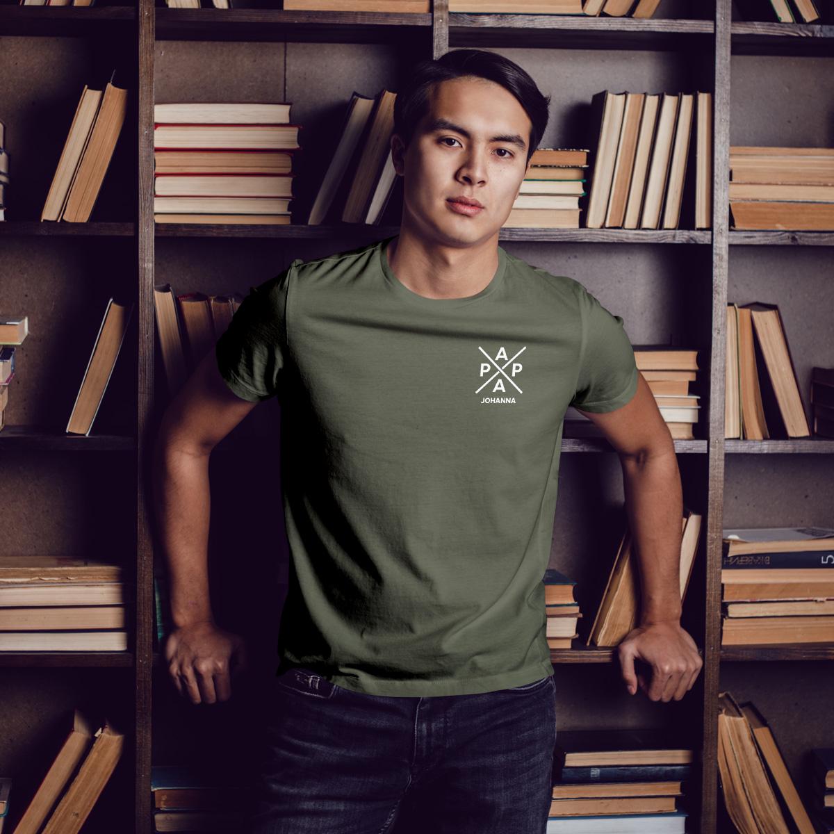 Papa T-Shirt X khaki, personalisiert mit Namen