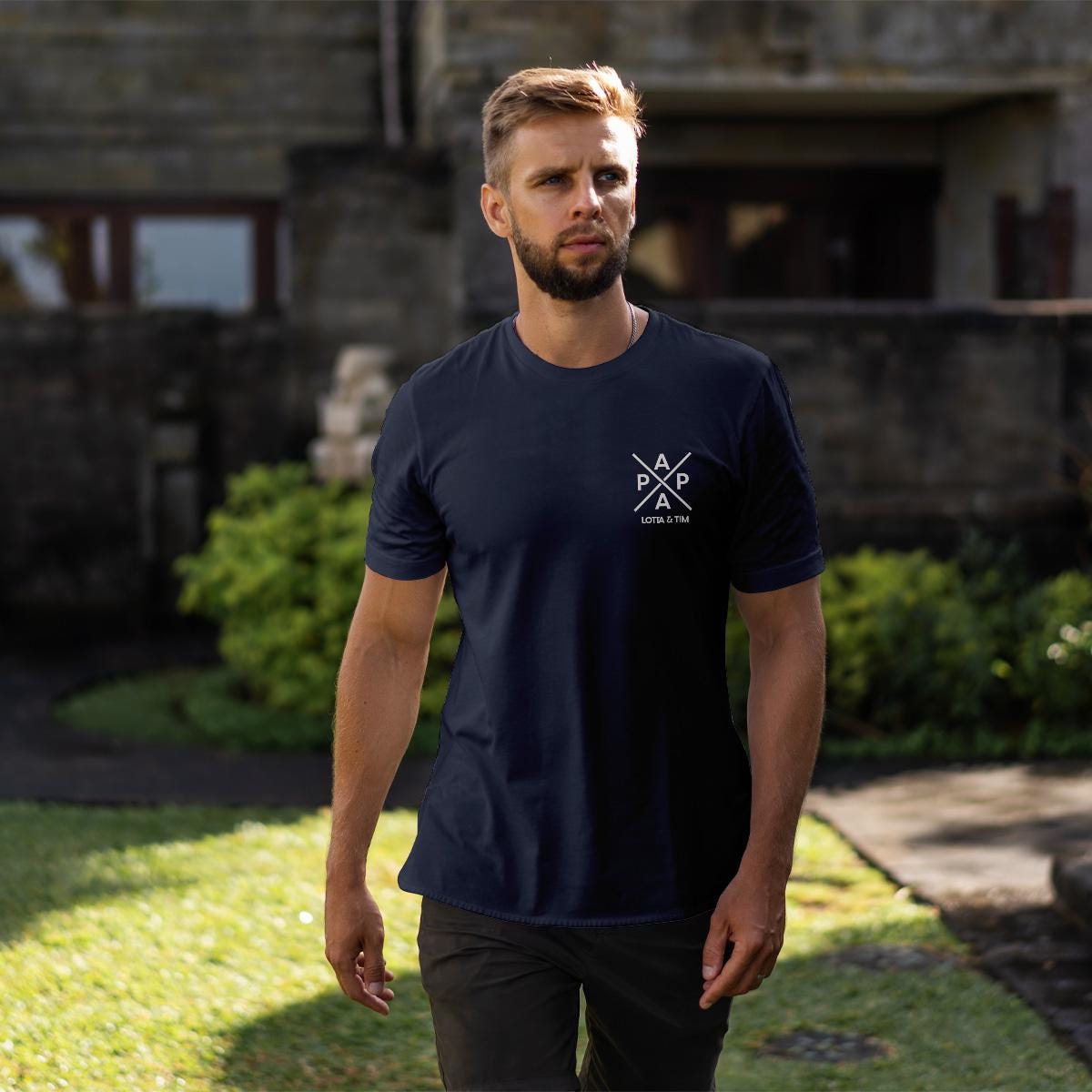 Papa T-Shirt X navy, personalisiert mit Namen