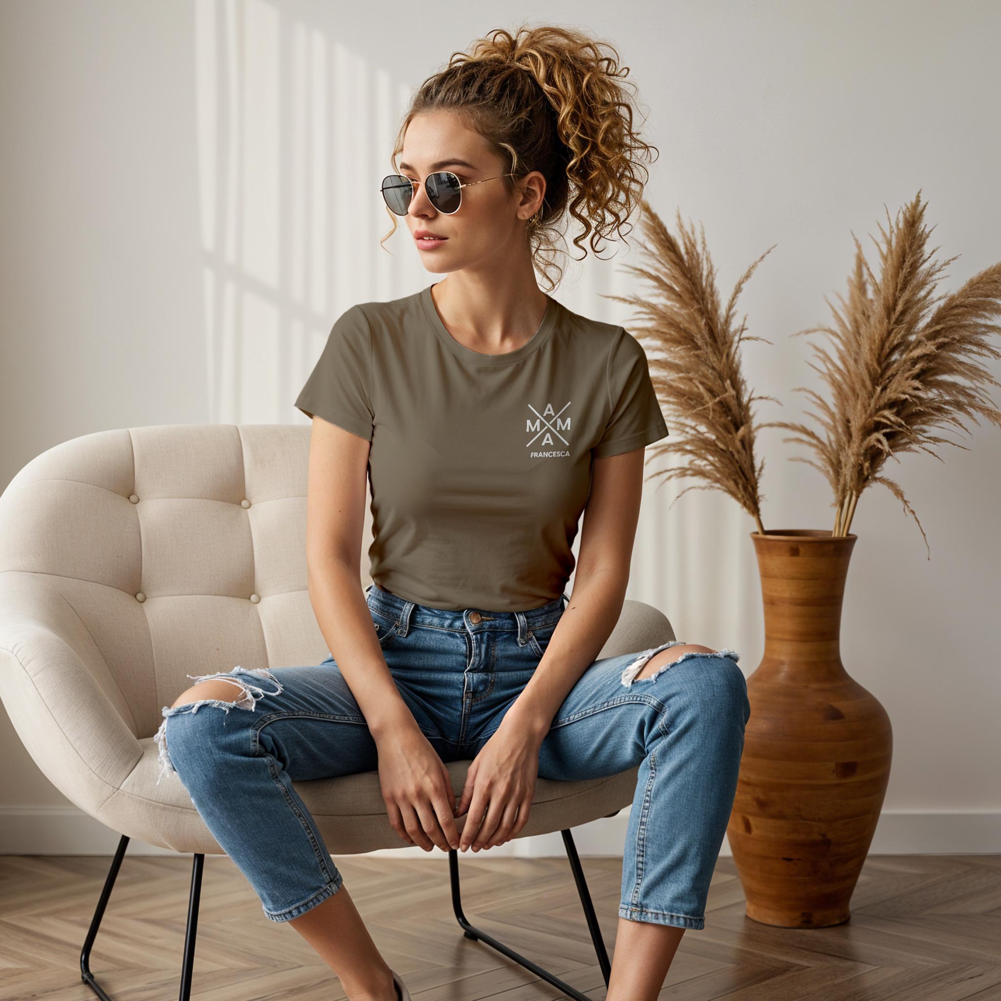 Mama T-Shirt X khaki, Mama Shirt personalisiert mit Namen