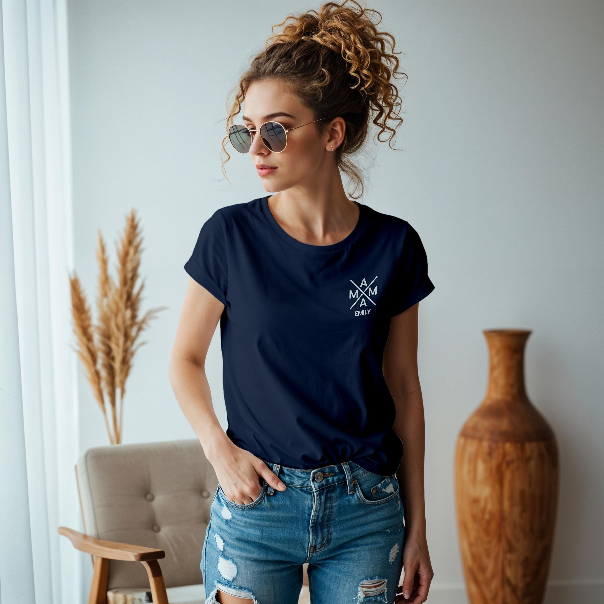 Mama T-Shirt X navy, Mama Shirt personalisiert mit Namen