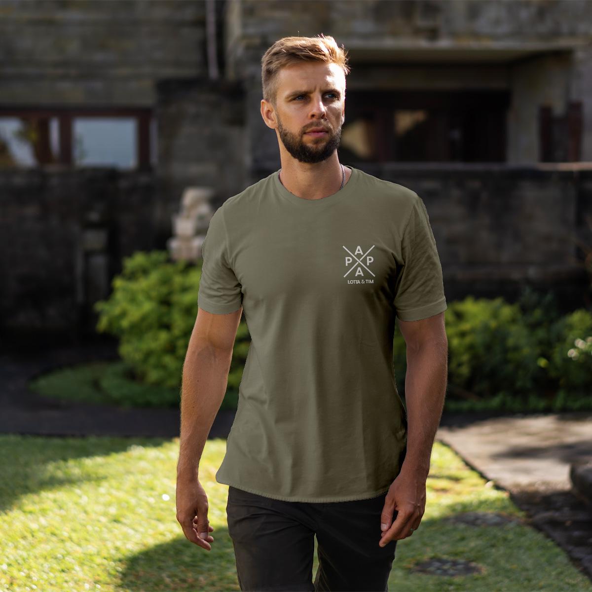 Papa T-Shirt X khaki, personalisiert mit Namen