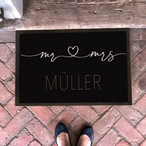 individuelle Fußmatte Familie "Mr & Mrs" Hochzeit, Heirat, personalisiert mit Familienname, Fußabstreicher, indoor/outdoor