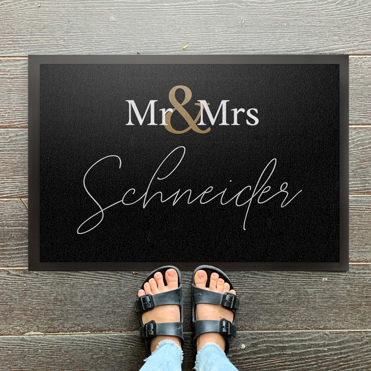 Fußmatte Mr & Mrs Gold II Hochzeit, Heirat, personalisiert mit Familienname