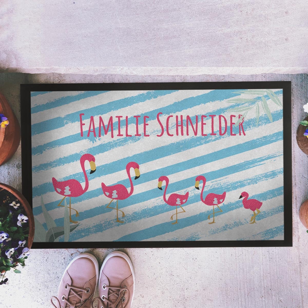 individuelle Flamingo Sommer Fußmatte Fußabstreicher Familie - komplett personalisierbar mit Familienname und Familienmitglieder!