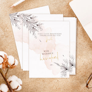 5er Set Hochzeitseinladung Glückspost Rubbelkarte Überraschungskarte Flower mit Rubbelstickern smart