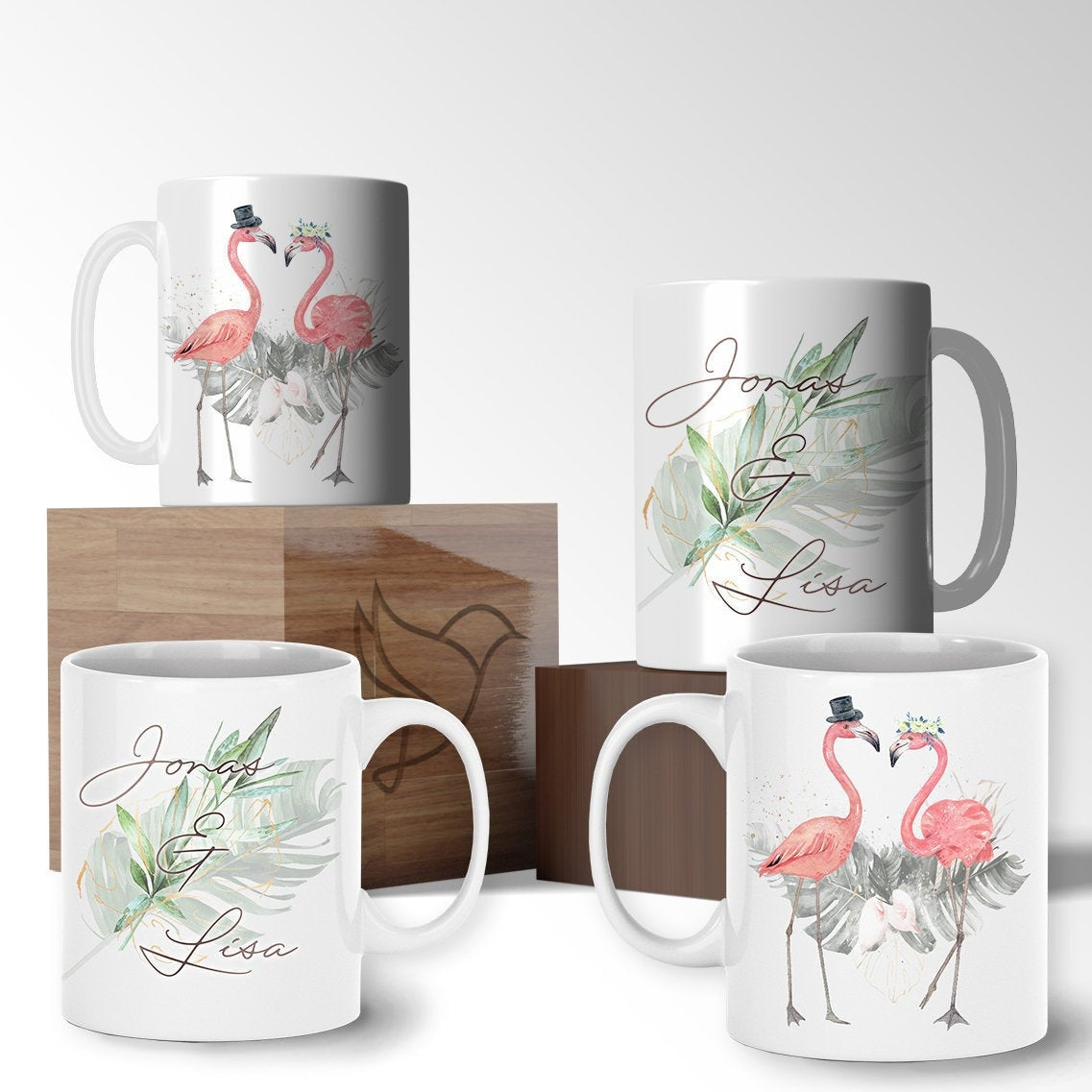 personalisiertes 2er Set Flamingo Tasse mit Namen