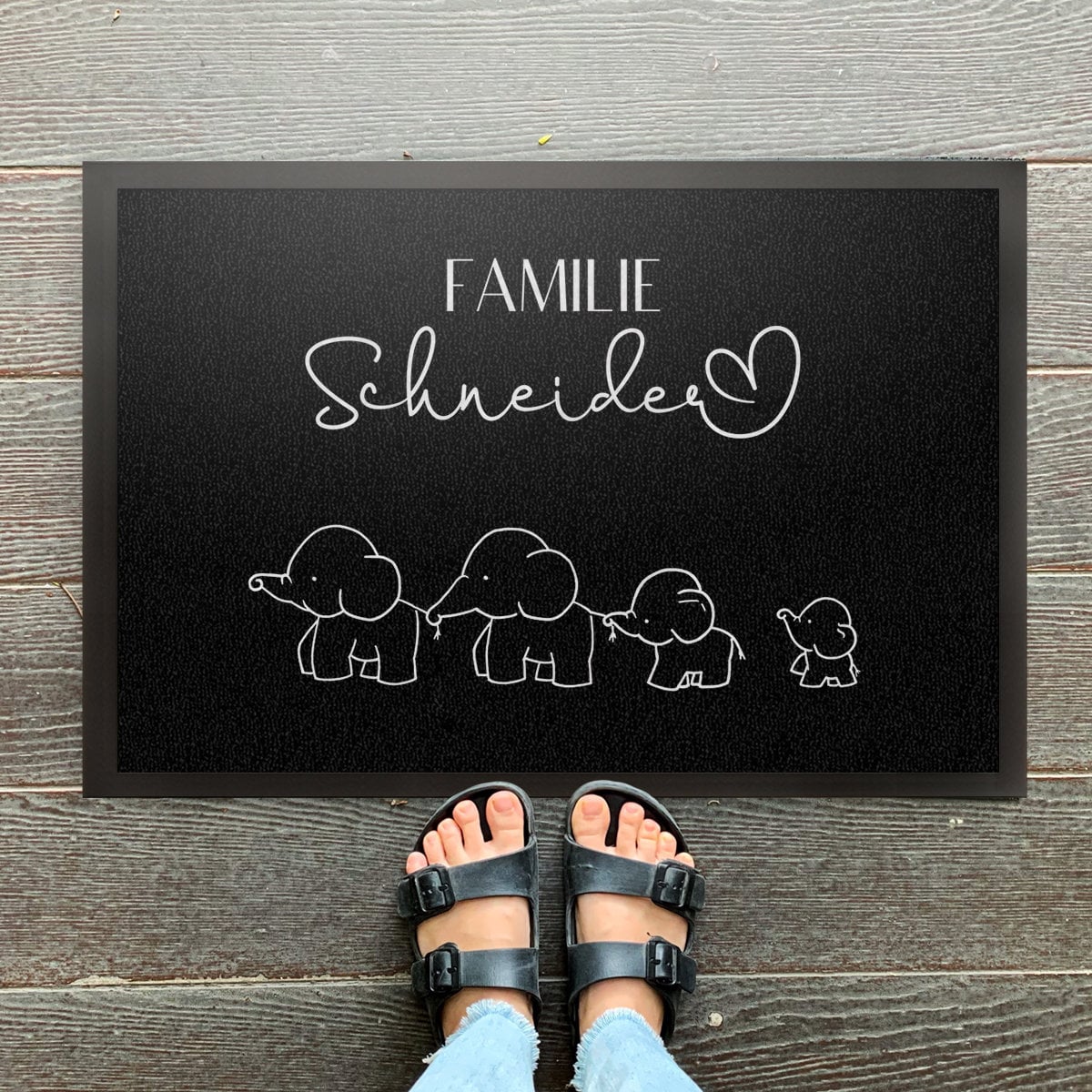 Fußmatte Elefanten-Familie -personalisiert mit Familienname und Familienmitgliedern