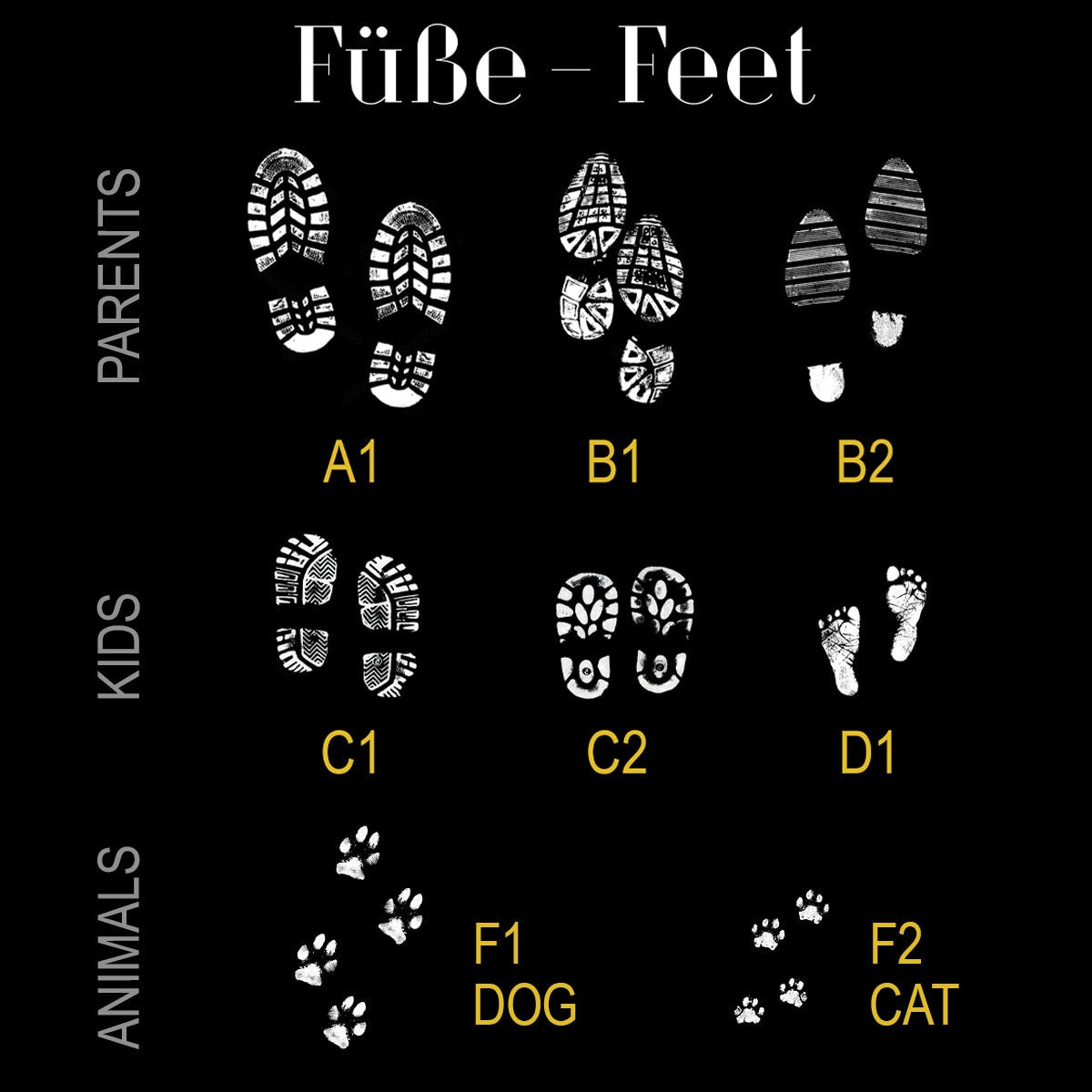 individuelle Fußmatte Fußabstreicher Familie "Shoeprints" - personalisierbar mit Familienname und Familienmitgliedern!