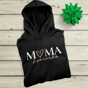 Mama Hoody Herz schwarz personalisiert mit Namen