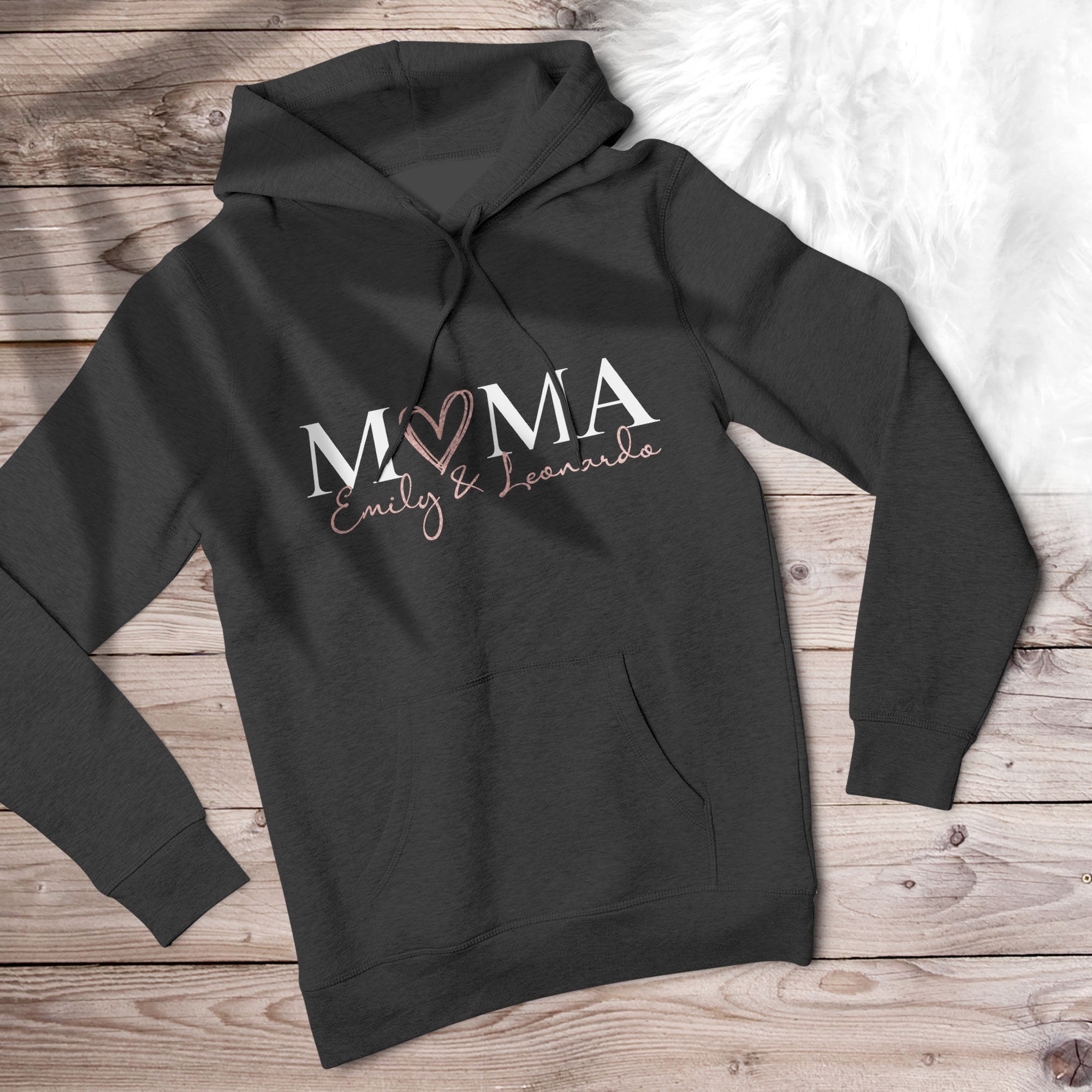 Mama Hoody Herz schwarz personalisiert mit Namen