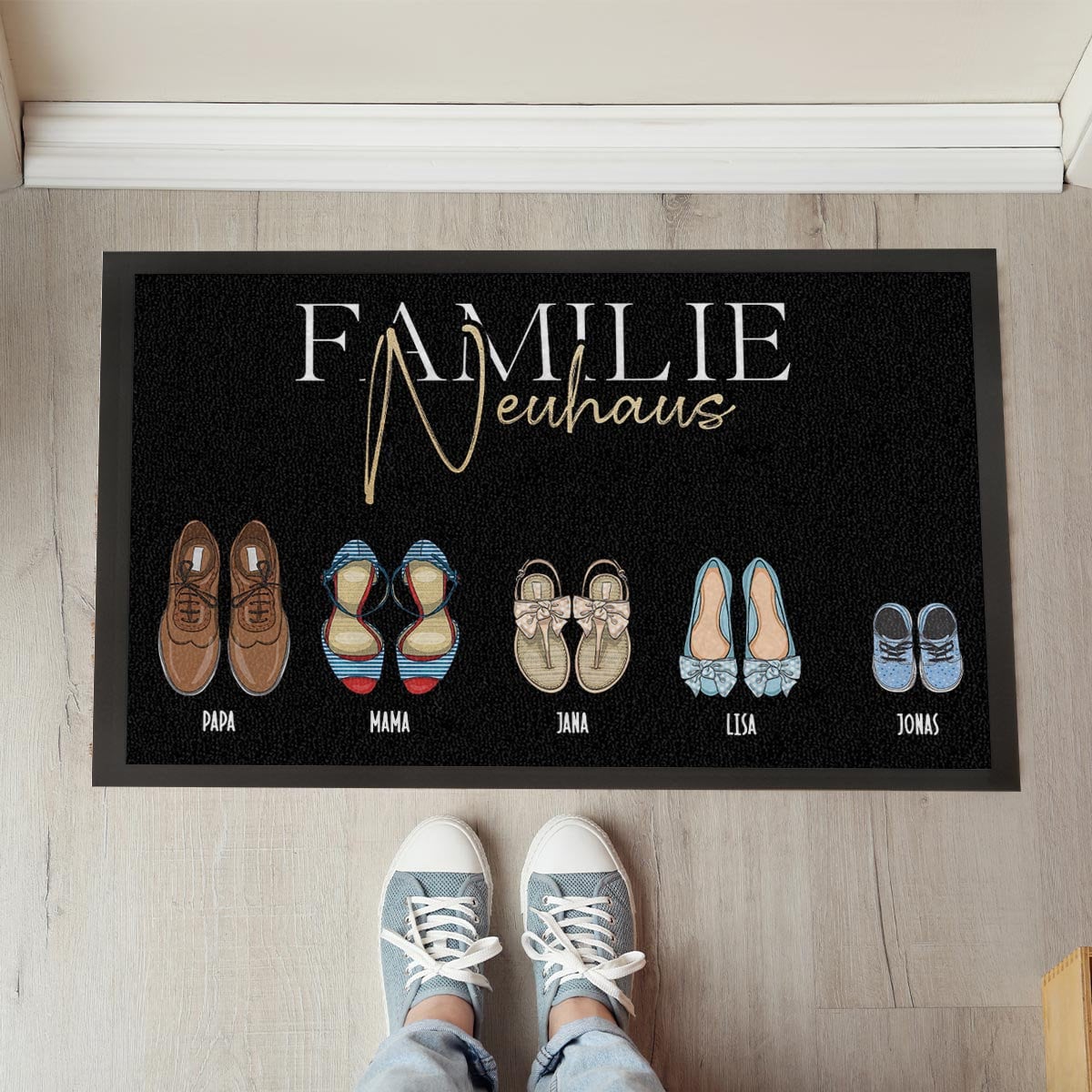 Personalisierte Fußmatte Familie Fußabstreicher "Schuhe" - komplett mit Familienname, Familienmitglieder und Namen