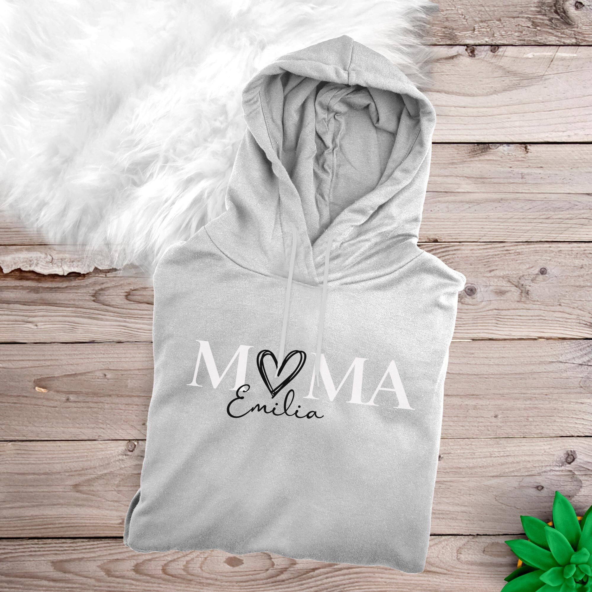 Mama Hoody Herz grau personalisiert mit Namen