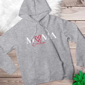 Mama Hoody Herz grau personalisiert mit Namen