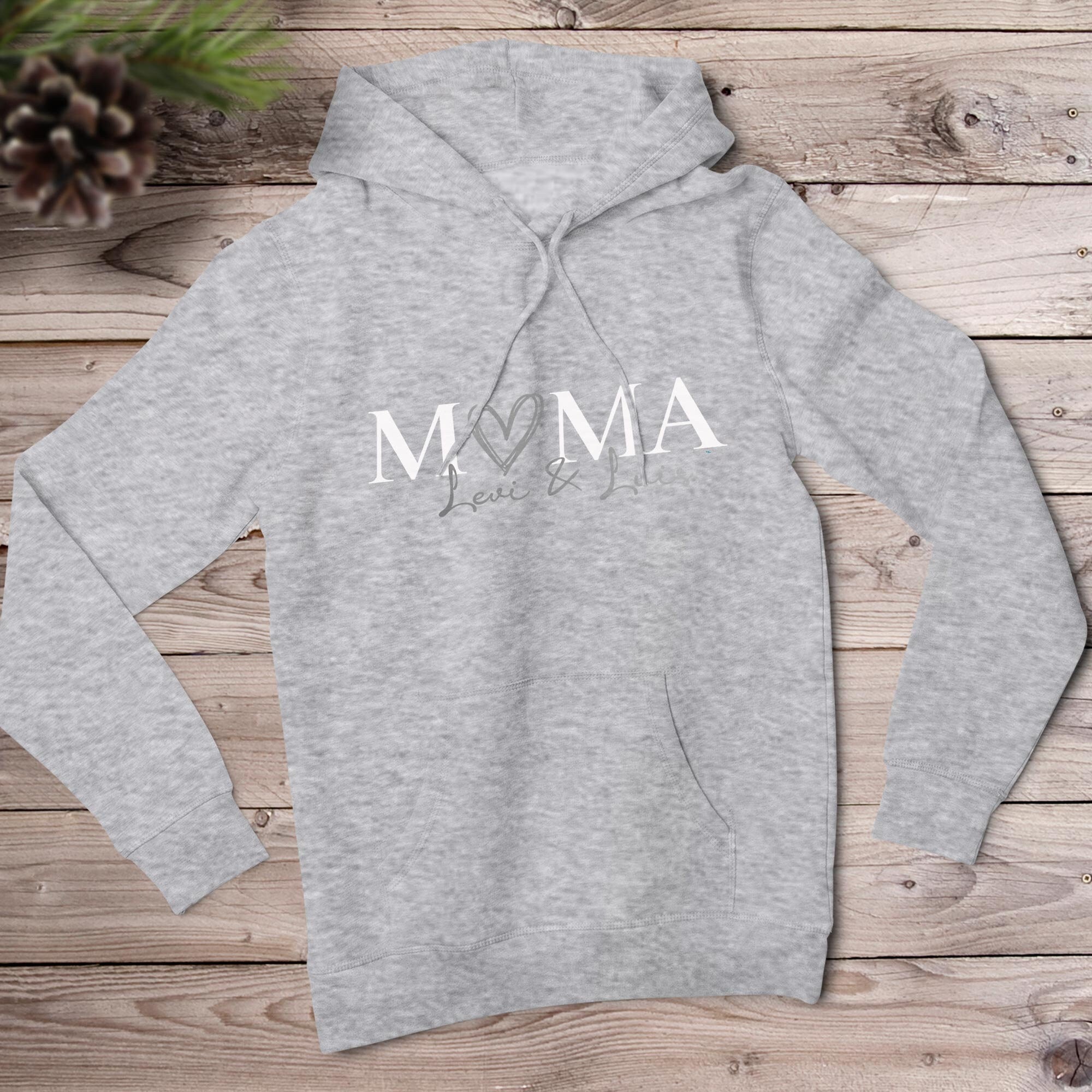 Mama Hoody Herz grau personalisiert mit Namen