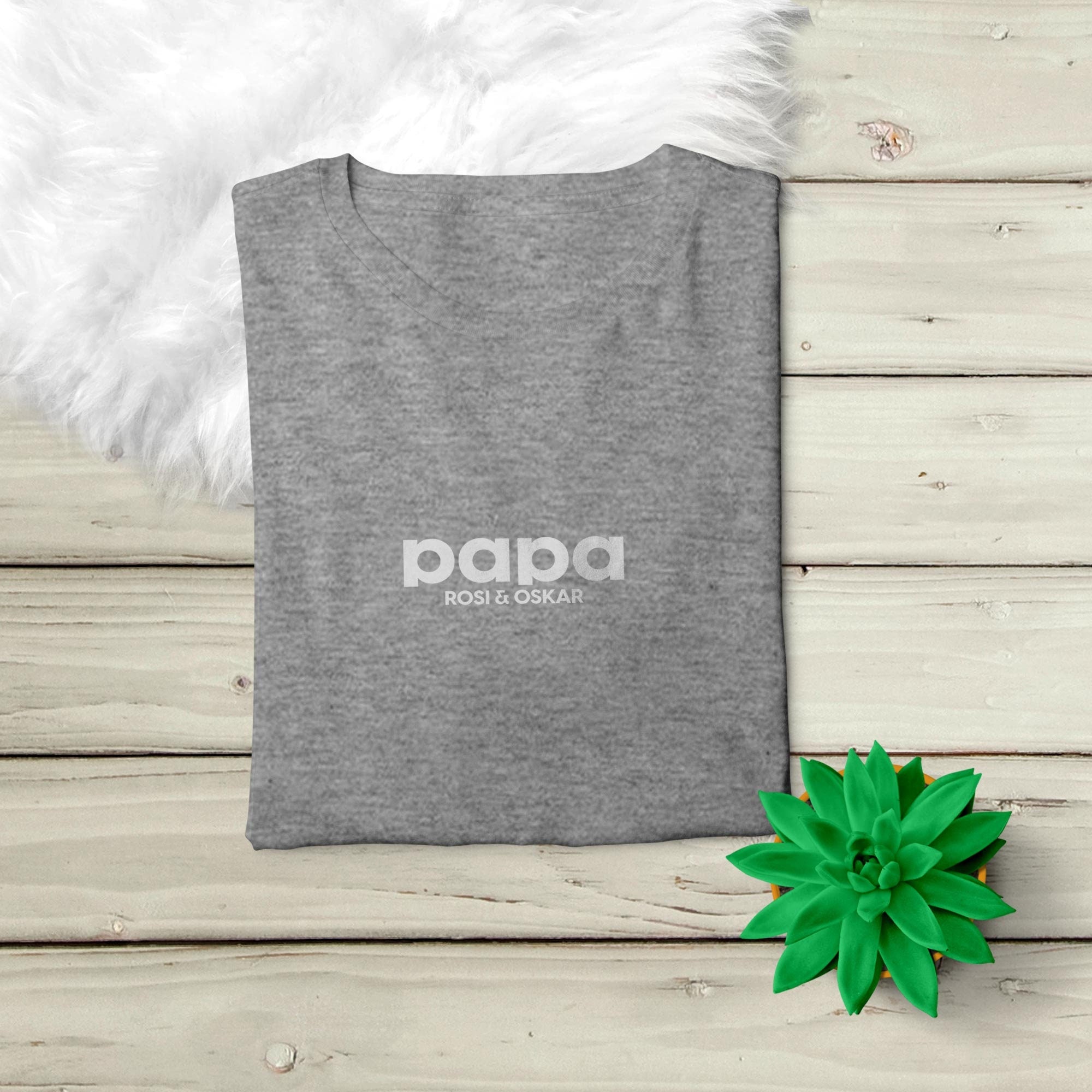Papa T-Shirt simple grau, personalisiert mit Namen