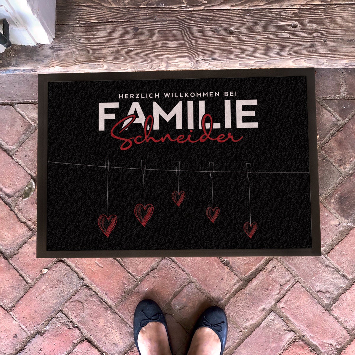 Personalisierte Fußmatte Familie Fußabstreicher Herz
