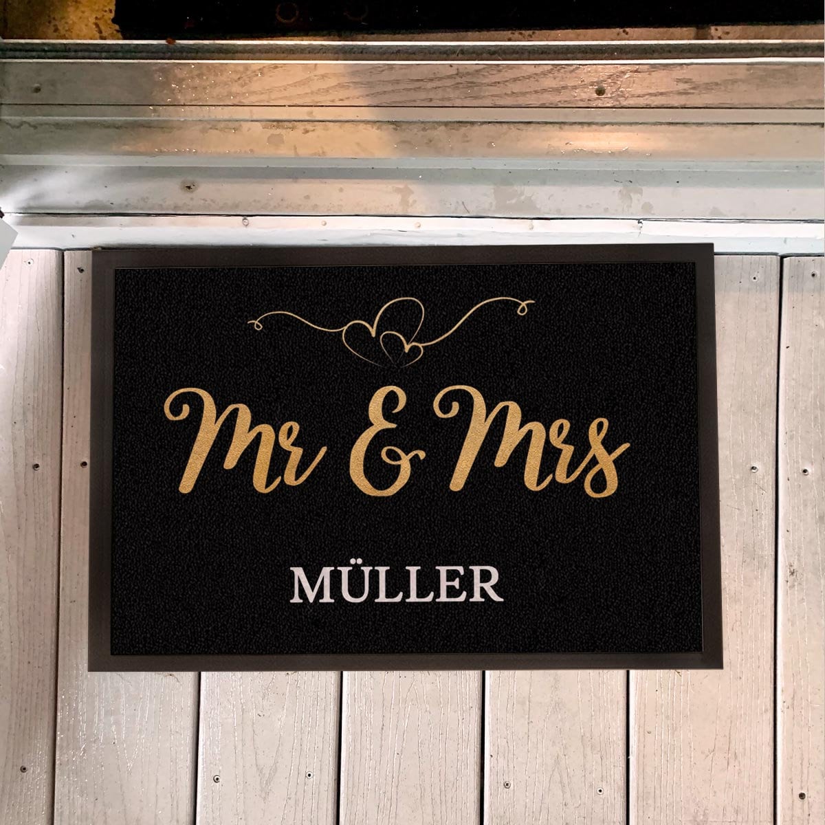 Fußmatte Mr & Mrs gold Herz personalisiert mit Name