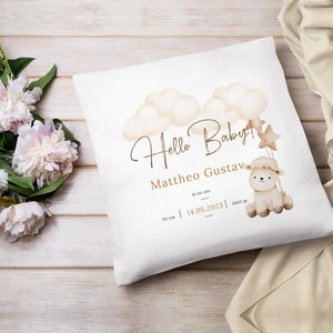 Kissen Hello Baby bedruckt personalisiert Geburtsdaten