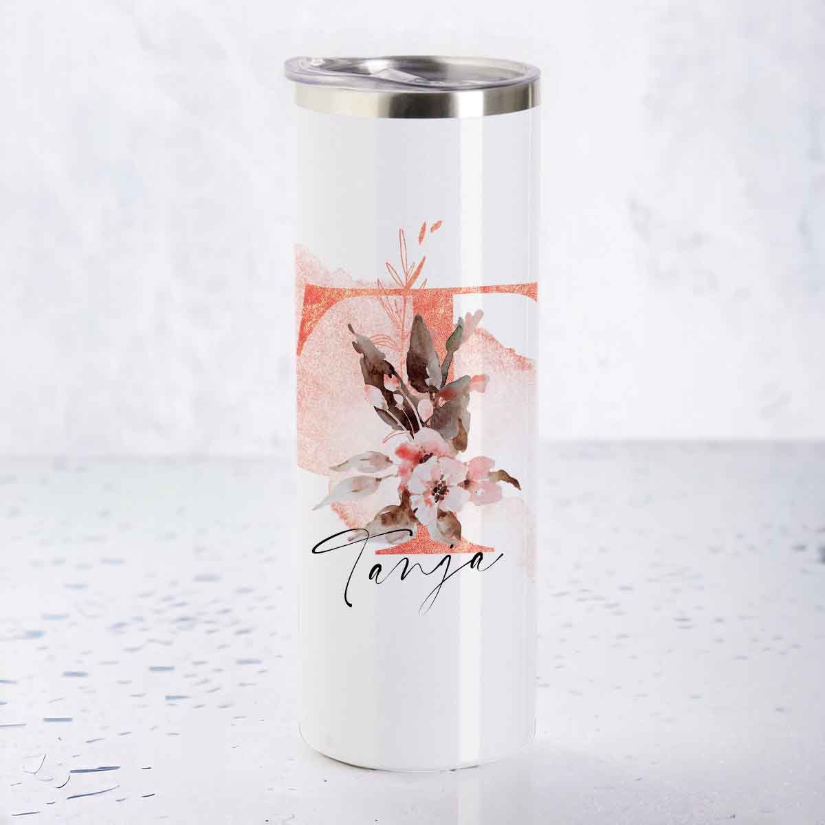 floraler Tumbler, Thermoflasche personalisiert mit Name