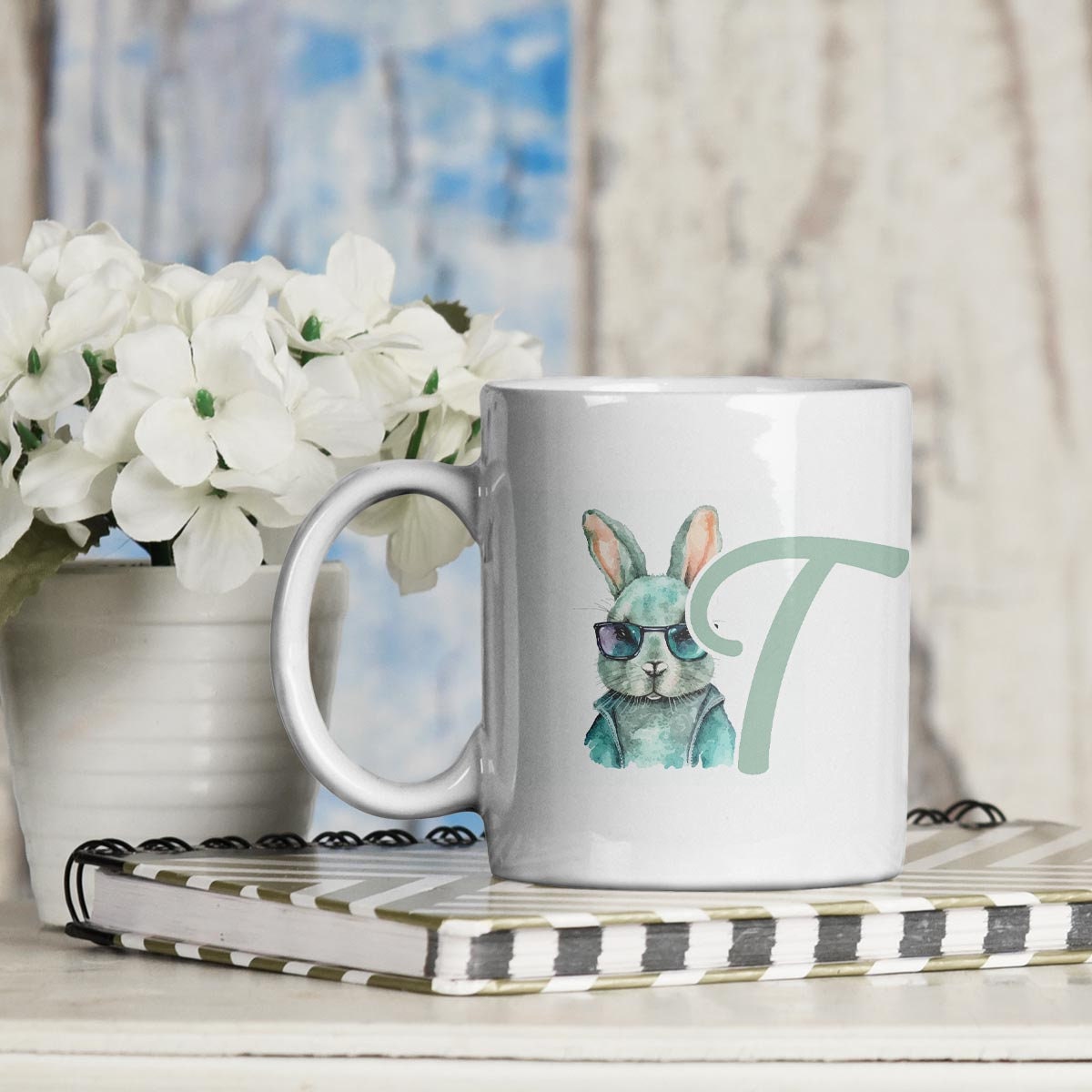 Ostern cooler Hase Tasse mit Buchstabe personalisiert