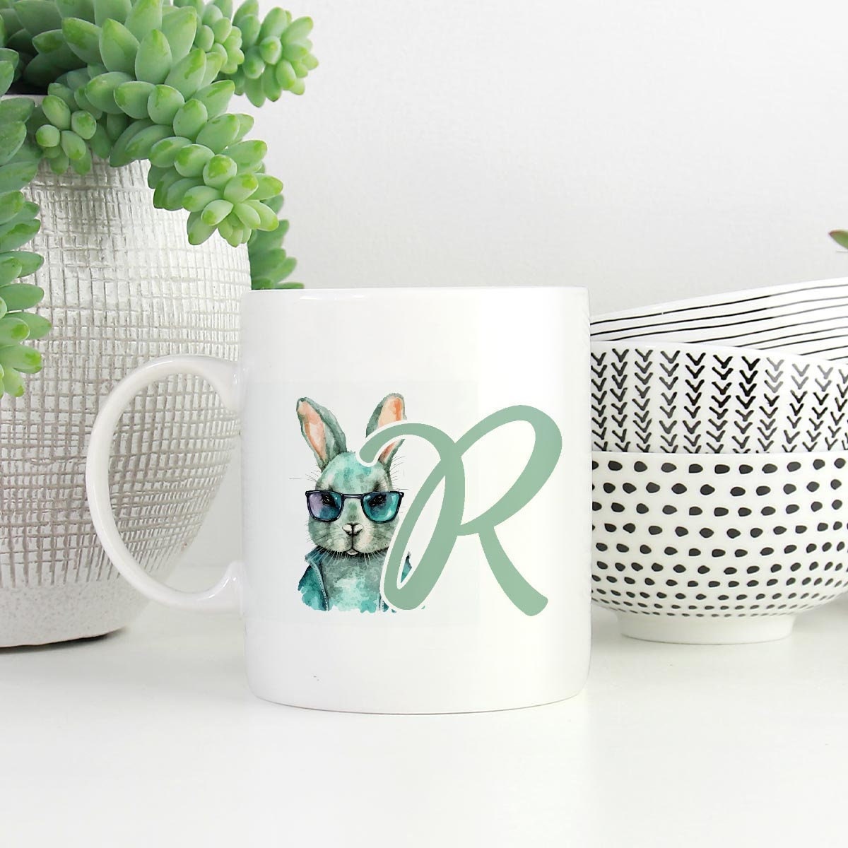 Ostern cooler Hase Tasse mit Buchstabe personalisiert