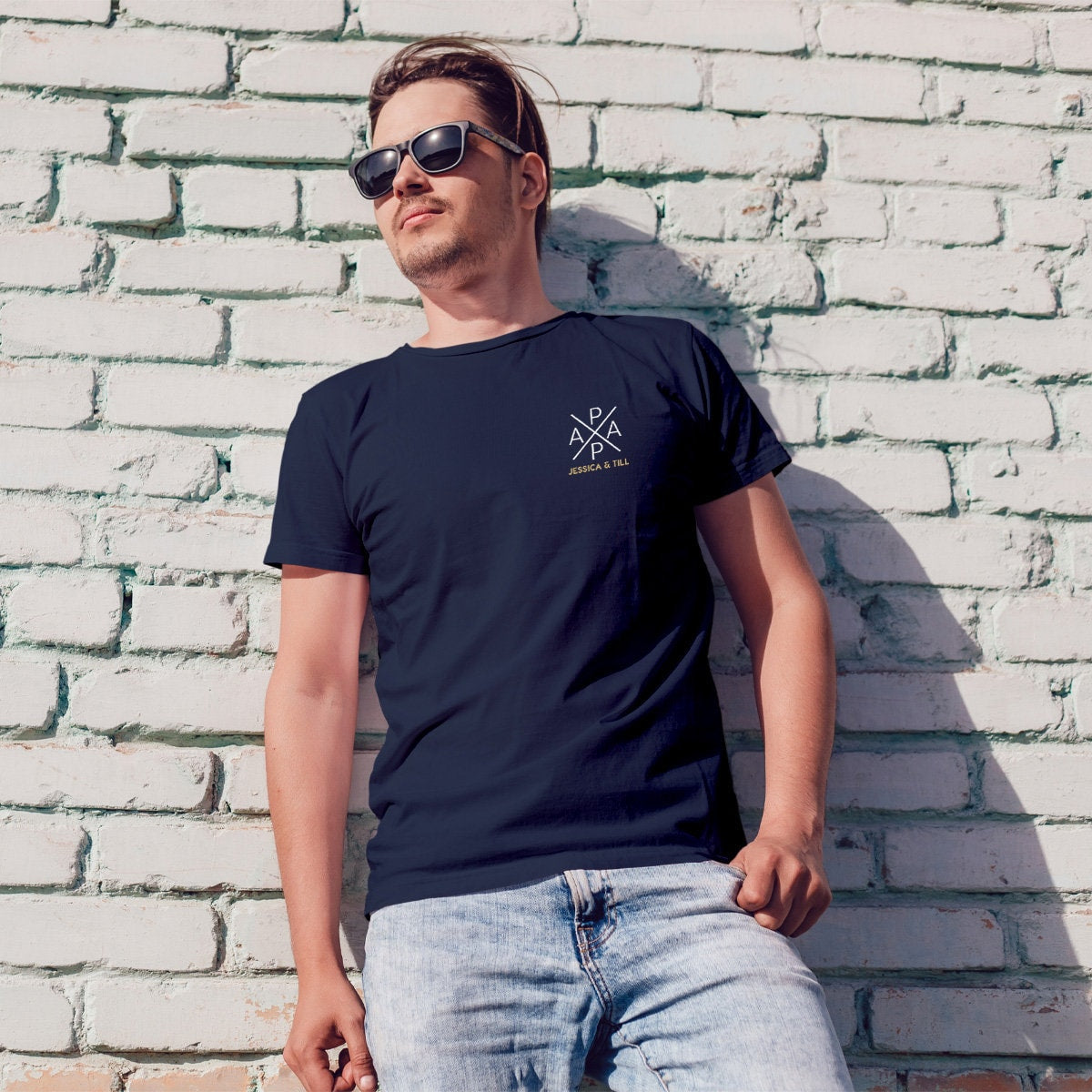 Papa Kreuz T-Shirt navy, personalisiert mit Namen