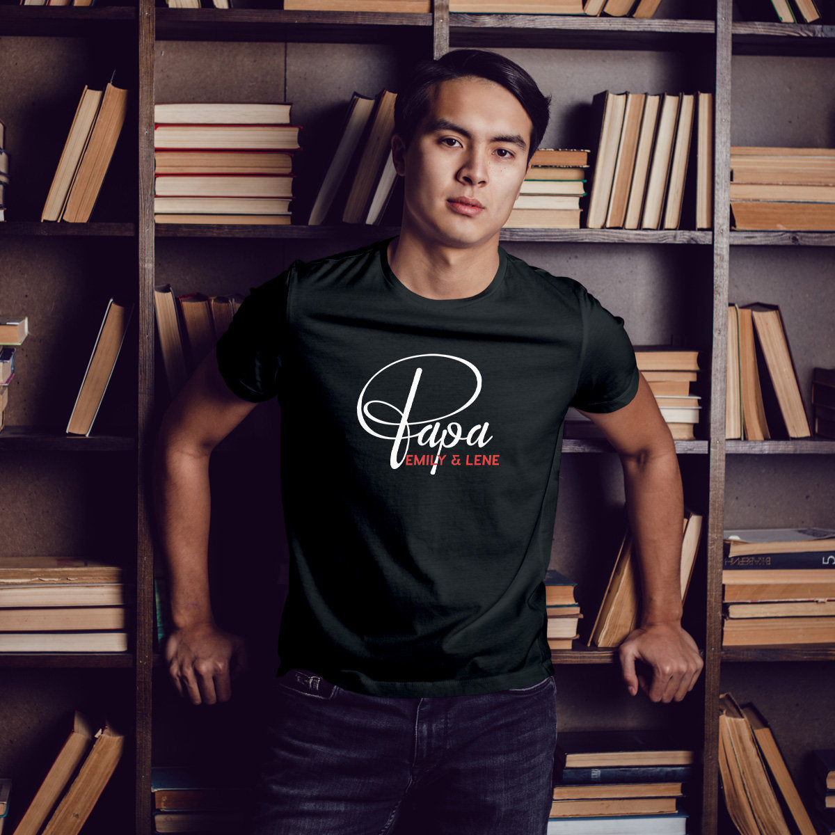 Papa T-Shirt P schwarz, personalisiert mit Namen
