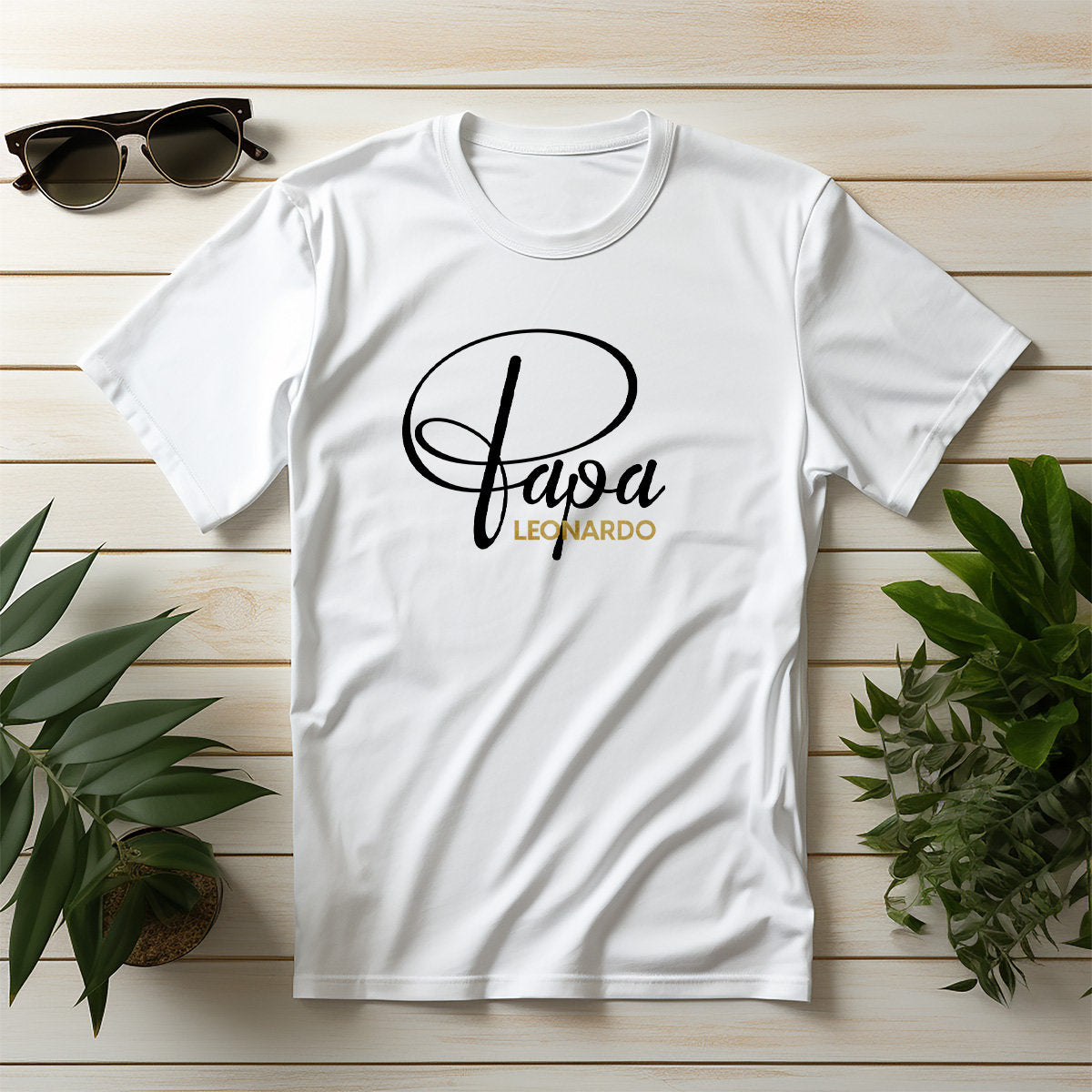 Papa T-Shirt P weiß, personalisiert mit Namen