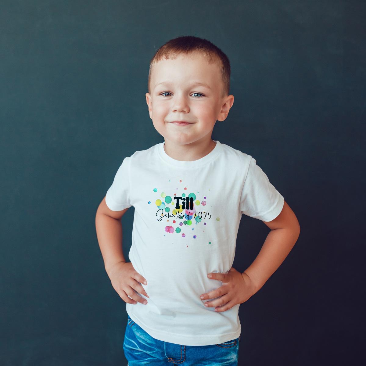 Tshirt Schulkind 2025 mit Wunschname im süßen Splash Design