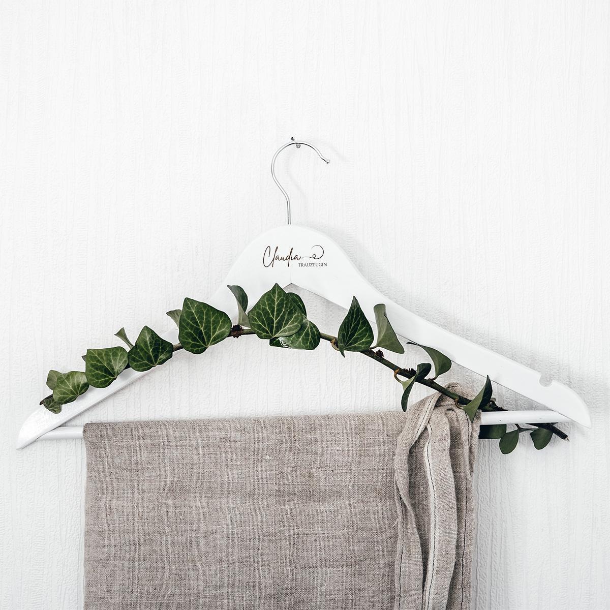 Holz Kleiderbügel Ranke mit personalisierter Gravur, Wunschtext, Hochzeit, Brautkleid, Brautgeschenk, Approbation, Staatsexamen